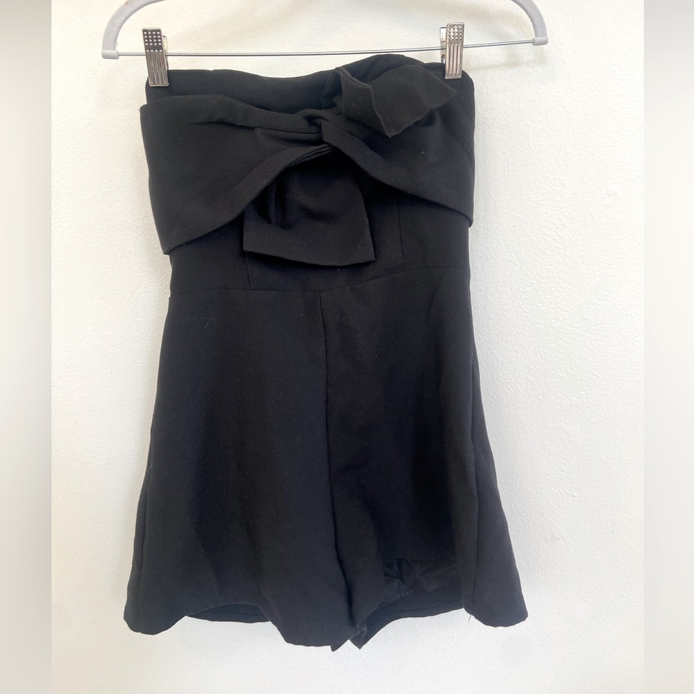 Strapless black party romper